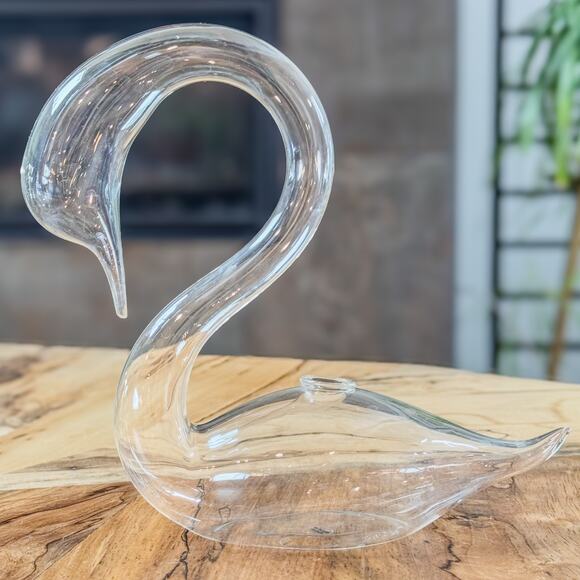 Thin & Delicate, Vintage Hand Blown Clear Hollow Glass Swan Bud Vase, 6” - Picture 3 of 4